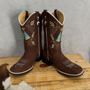 Texana Padroeira - Couro Nobuck Chocolate | Bordado Ferrugem