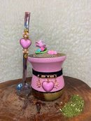 Cuia Chimarrão Decorada Rosa Love + Bomba Inox Decorada Luxo