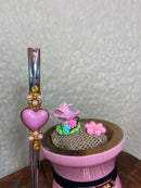 Cuia Chimarrão Decorada Rosa Love + Bomba Inox Decorada Luxo