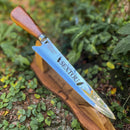 Faca  Artesanal P/ Churrasco 10" 3mm Lâmina com Cabo madeira + Case especial em couro - VARIOS TEMAS NA LAMINA